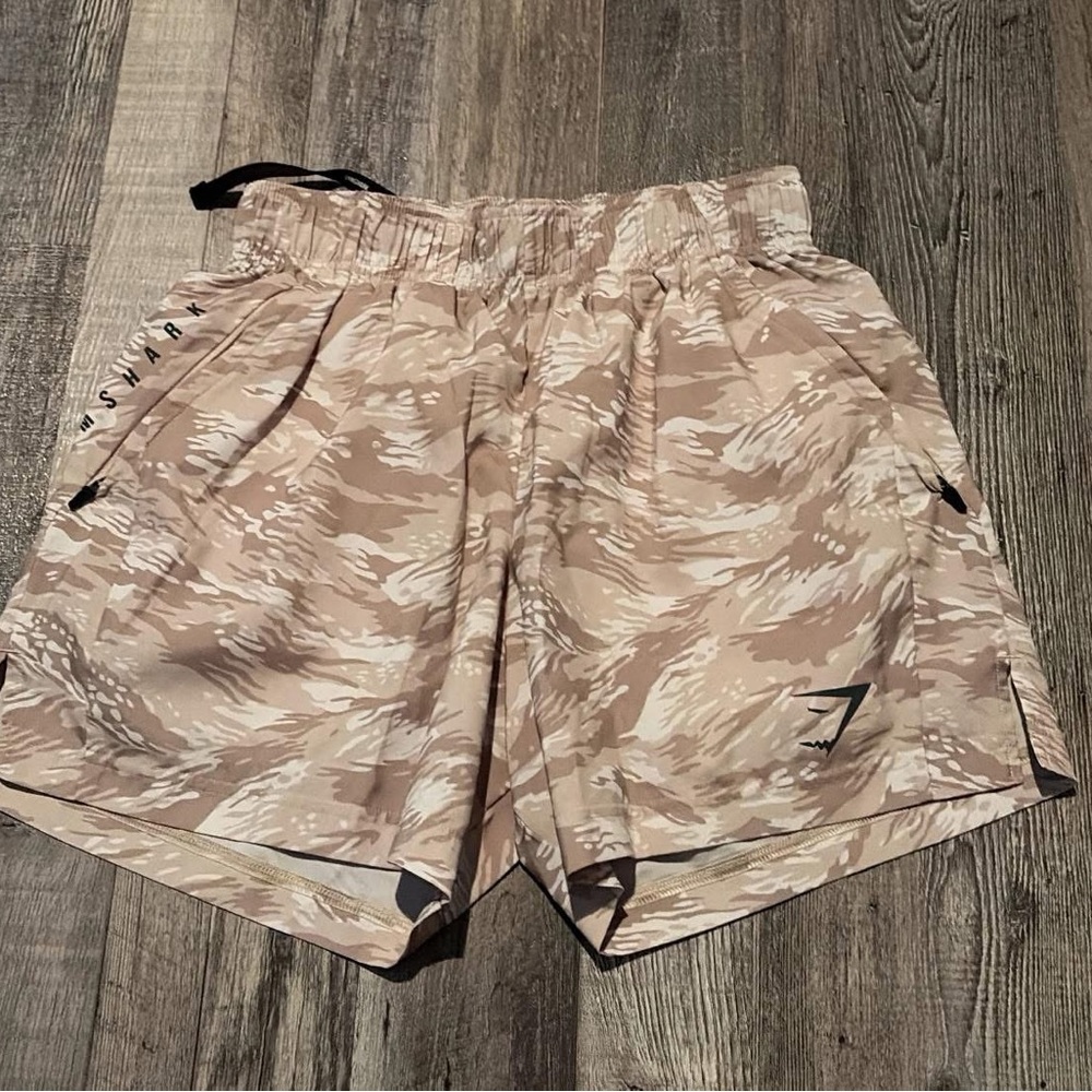 Gymshark Men's Beige Patterned Athletic Shorts